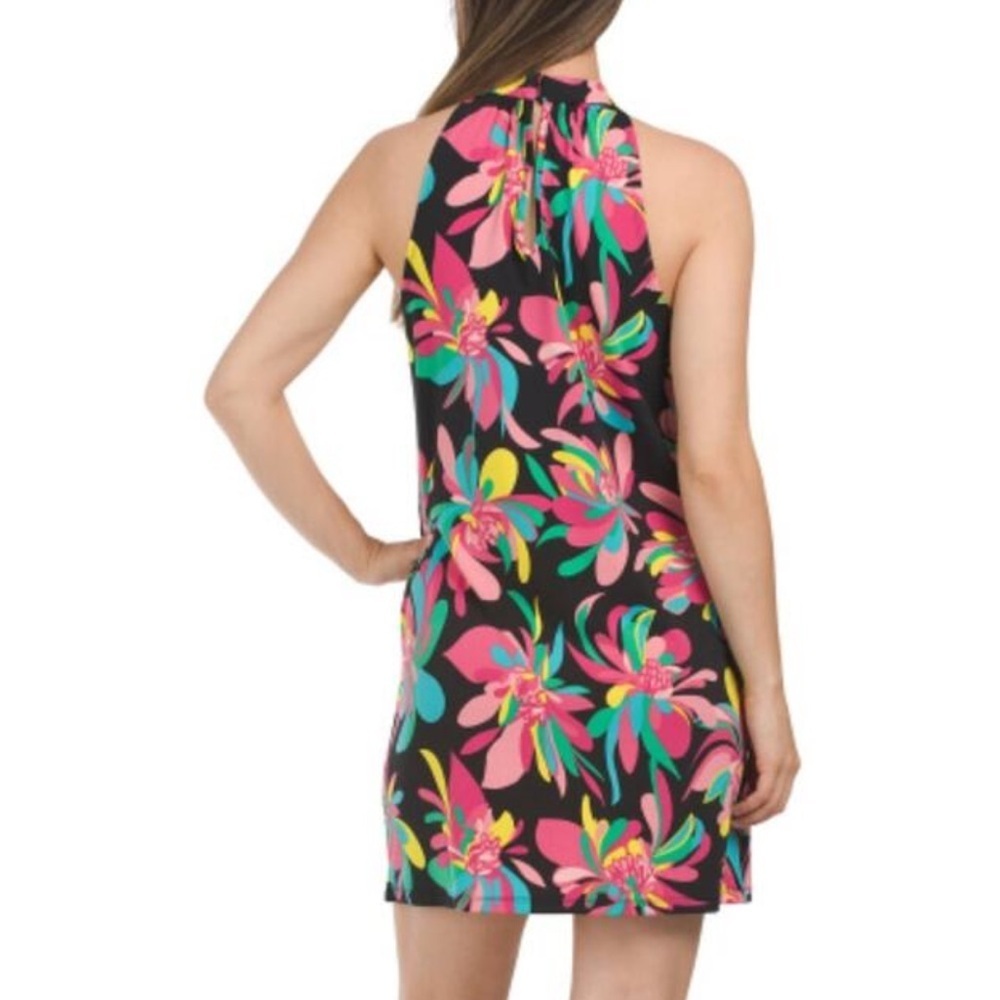 NWT TRINA TURK Halter Dress L Hana Hou Vibrant Black Tropical Floral Resortwear - Picture 2 of 13